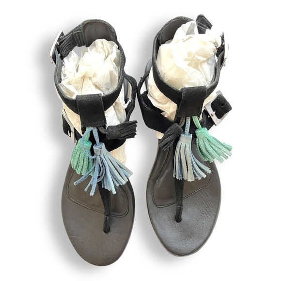 Ugg Lecia Black Suede Leather Tassel Ankle Wrap Gladiator Sandals - Picture 4 of 16